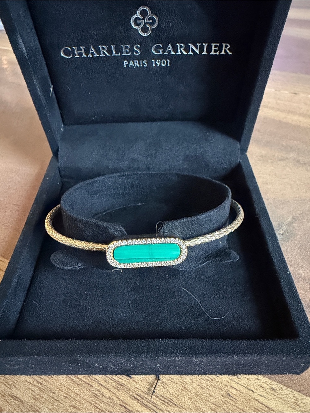 Charles Garnier 14K Plated Gold Bracelet with Malachite Stone and Diamondlite CZ